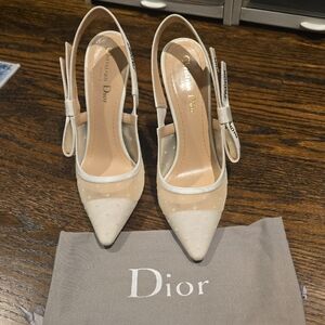 Dior Cream Polka Dot Slingback Heels